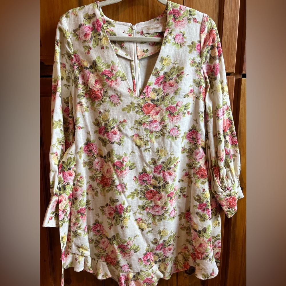 Womens Floral Zimmermann 100% Linen Dress Size 0